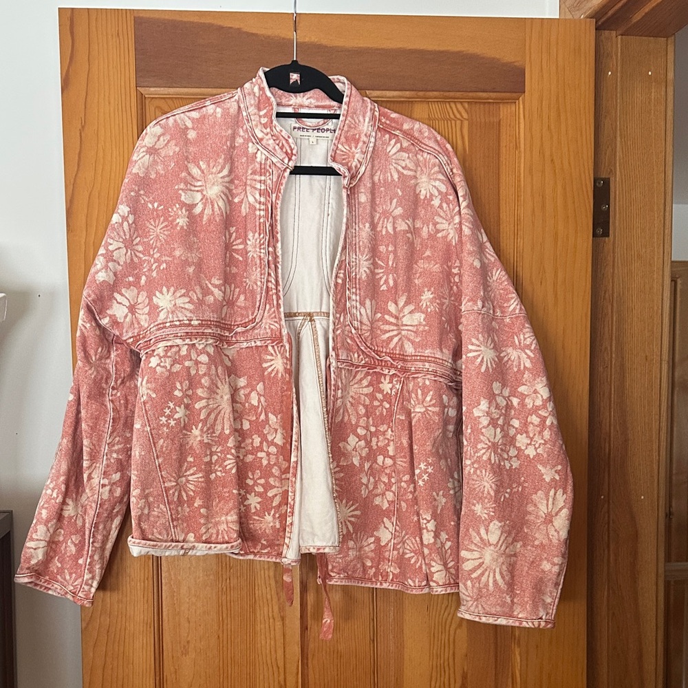 Free People Pink and Cream Floral Teddy Jacket